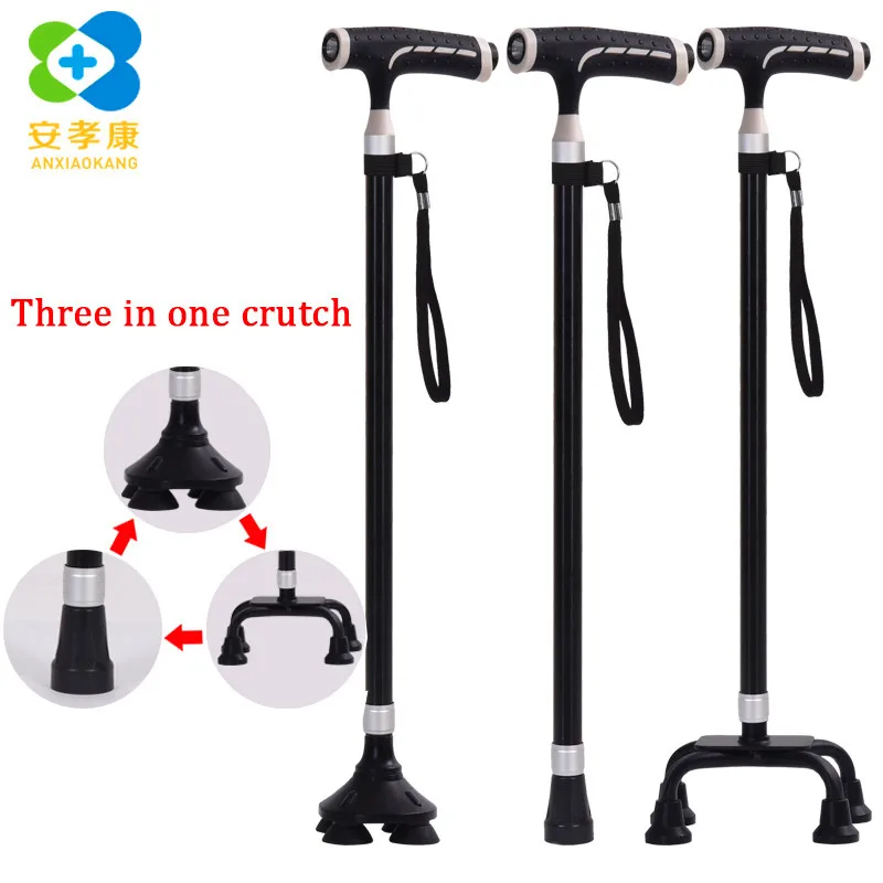 

ANXIAOKANG Safe Old Man Crutches Non-slip Telescopic T Handle Three Feet Convert Nordic Walking Stick Polse Canes for Elderly
