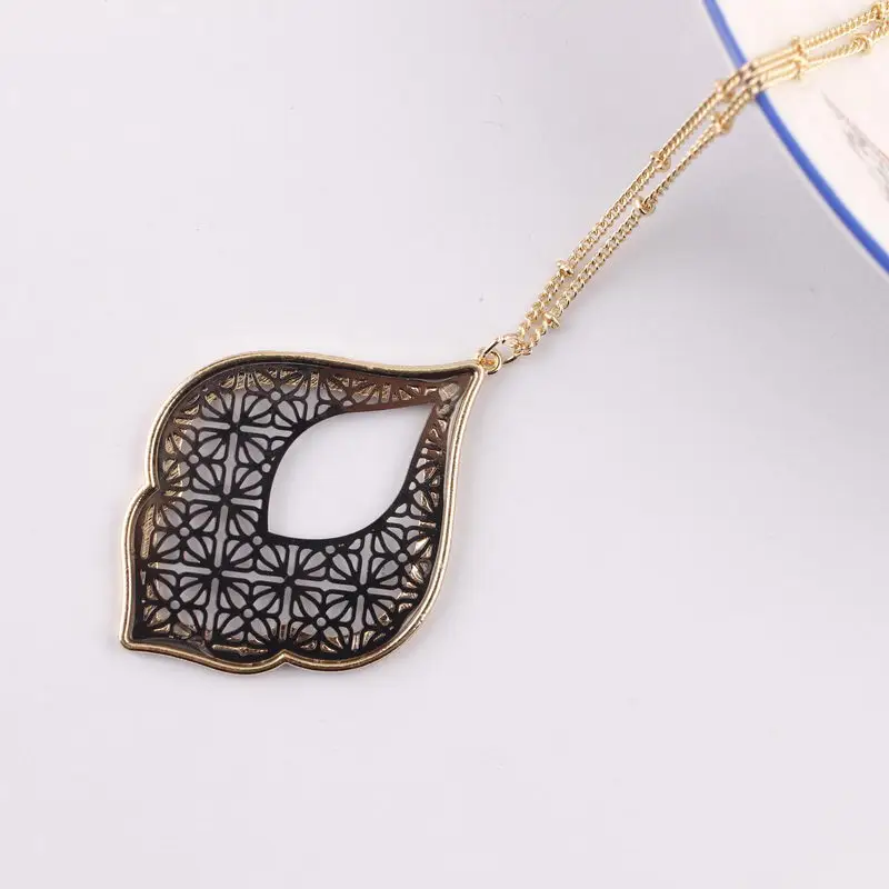 Новое Золотое Филигранное ожерелье в форме капли для женщин, Трендовое двухцветное геометрическое массивное длинное ожерелье, ювелирное изделие - Окраска металла: Gold Black