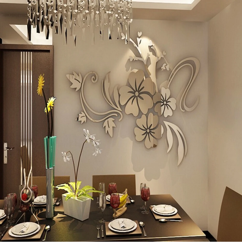 New Wall Stickers Gold Silver Acrylic 3D Mirror Flower