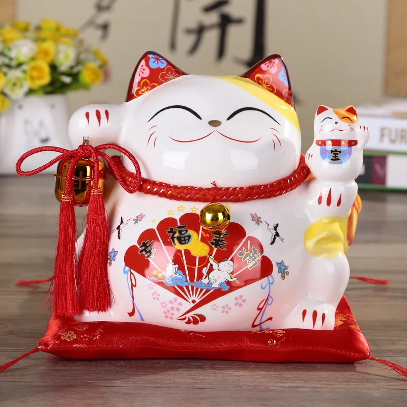 10 дюймов Maneki Neko керамика Lucky Cat домашний декор фарфоровые декоративные украшения бизнес-подарки Фортуна кошка копилка фэншуй ремесло подарок - Цвет: 20CM- F