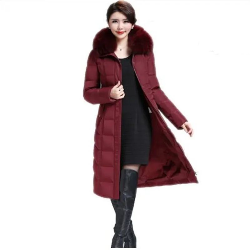 Женские пуховики Oversize зимние теплые белая утка вниз X-длинное пальто из натурального меха енота плотная парка с капюшоном верхняя одежда 6XL