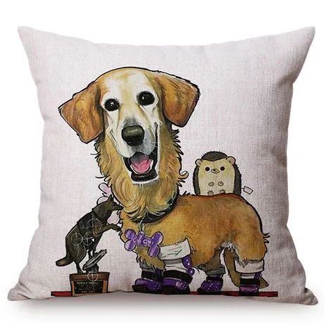 Pet Dog Animals Funny Style Cushion Cover Dachshund Schnauzer Dog Children Like Cotton Linen Sofa Decorative Throw Pillow Case M110-9