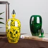 Antique Jade Kylin Green Glaze Jar Tank Yellow Vase Flowers Hat-covered Ginger Jars Ornament Creative Gift 5