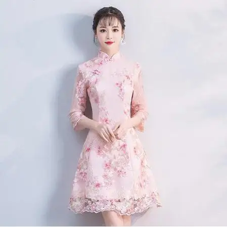 Размер S-XXL свадебное платье Cheongsam красное китайское традиционное женское элегантное вечернее платье Qipao сексуальное кружевное мини-платье ретро Vestido - Цвет: style 1