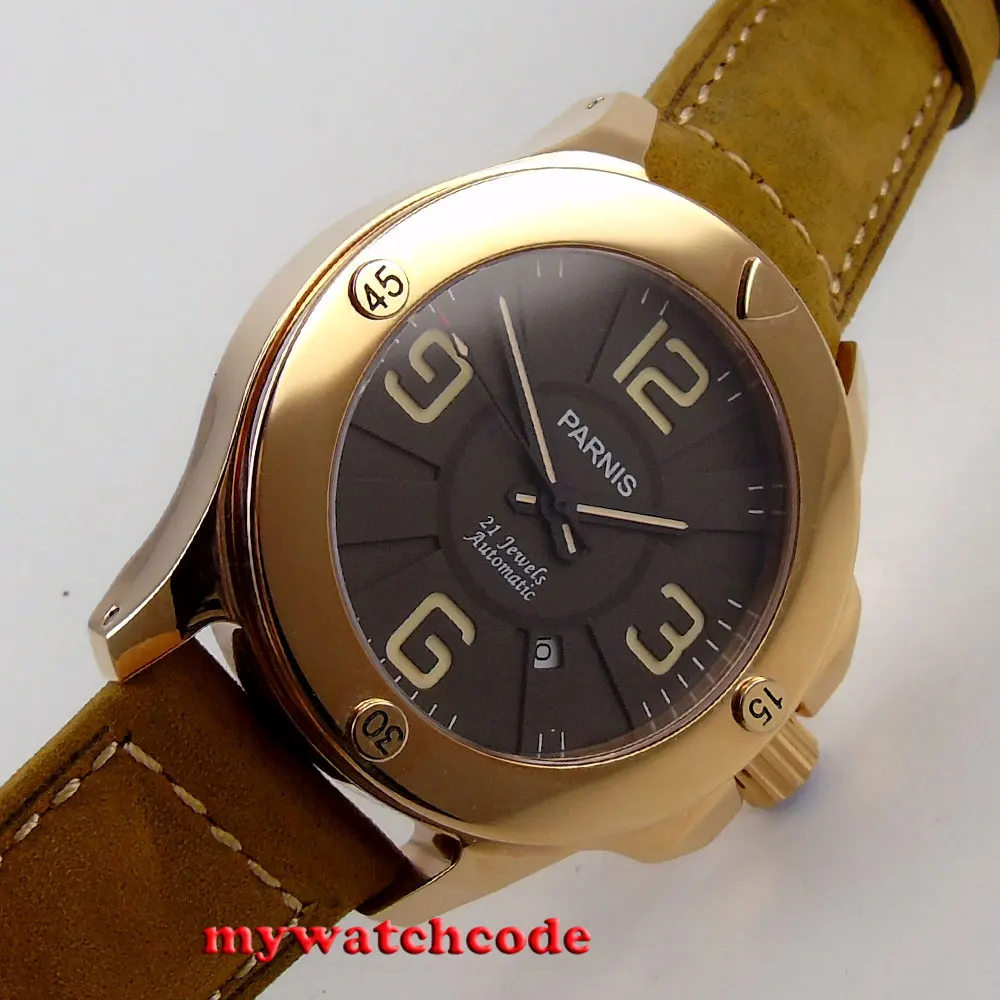 47mm Parnis black dial golden case PVD Sapphire Glass Automatic mens Watch P619 47mm Parnis black dial golden case PVD Sapphire Glass Automatic mens Watch P619