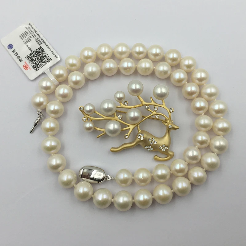 Natural freshwater pearls beads strand necklace brooch set for Mum women Christmas gift (10)