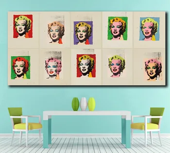 

Fashion Printed Abstract Ten works Andy Warhol Marilyn Oil Painting Wall Pictures For Living Room Home Decor Canvas Art Unframe