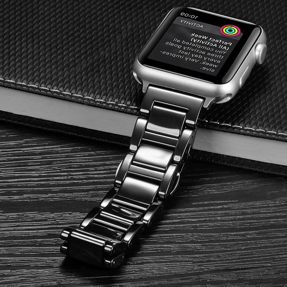 Керамика ремешок для наручных часов для Apple Watch iwatch 38/42/40/44 мм, сопутствующий Браслет Бабочка туфли с ремешком и пряжкой глянцевый ремешок для смарт-часов серии 5 4 3 2 1