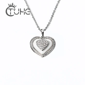 

Anniversary Vintage Lover Heart Shaped Pendants Necklace Ceramic Crystal Rhinestone For Women Girl Fashion Jewelry Drop Shipping