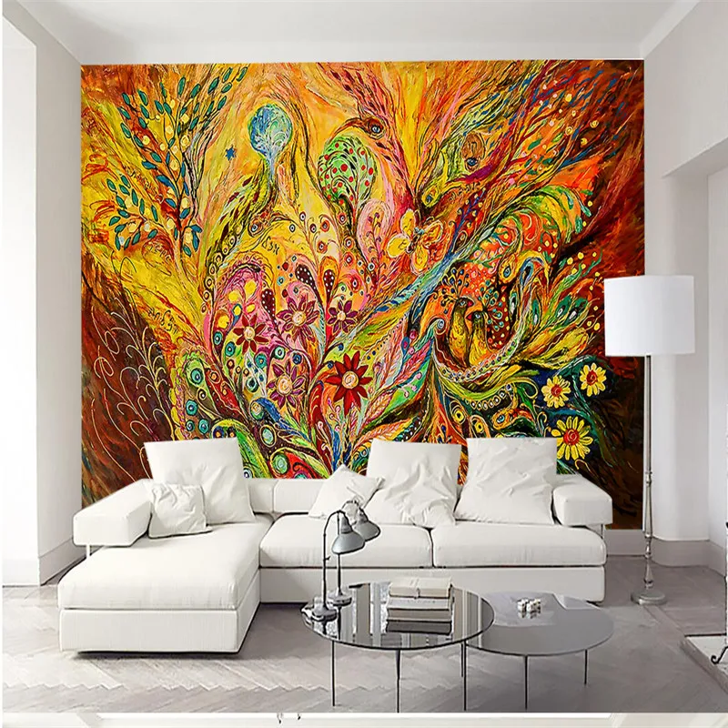 Hand painted Wallpapers Vintage 3D Custom Murals Colorful Peacock Walls