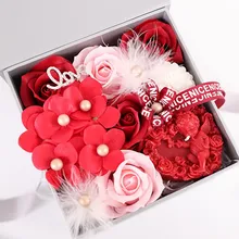 Romantic 4 Color Valentine Scented Soap Artificial Rose Gift Box Birthday Girlfriend Wedding Romantic Fragrant Petals Flowers valentine day girlfriends romantic birthday rose soap flower gift box