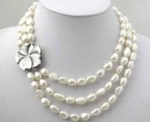 

FREE SHIPPING HOT sell new Style >>>>>3 Rows Potato Freshwater Pearl Necklace Choker AA