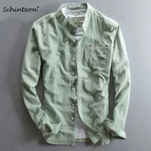 Удобные мужские летние весенние льняная хлопковая рубашка с длинными рукавами тонкий мужской наивысшего качества более размер зеленый
