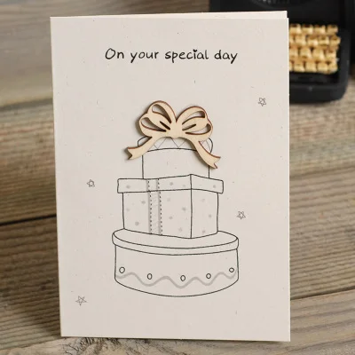 Симпатичные Мини поздравительные карты с конвертом деревянный орнамент ручной работы карты для детей, друг, семья, день рождения - Цвет: on your special day