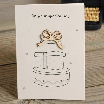 on your special day Симпатичные Мини поздравительные карты с конвертом деревянный орнамент ручной работы карты для детей, друг, семья, день рождения - Цвет: on your special day