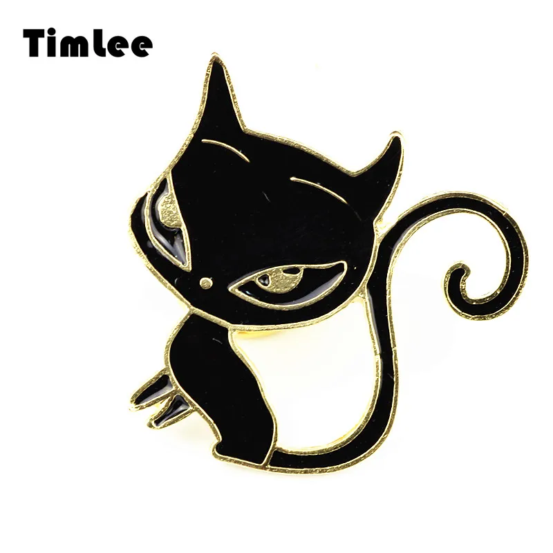 Timlee X222 мультфильм личность Черный кот дизайн милые металлические броши | Броши -32792742650