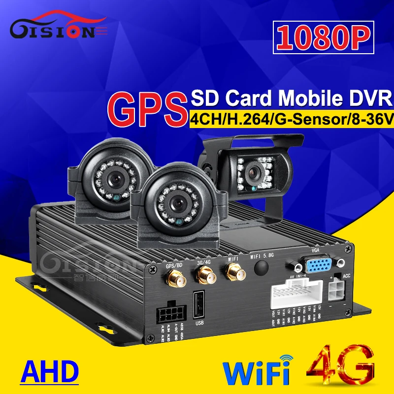 

CCTV Real Time Surveillance 4CH 4G GPS Wifi SD Vehcile Mobile Dvr Video Recorder +3Pcs Side Back View Backup Camera Remote Mdvr
