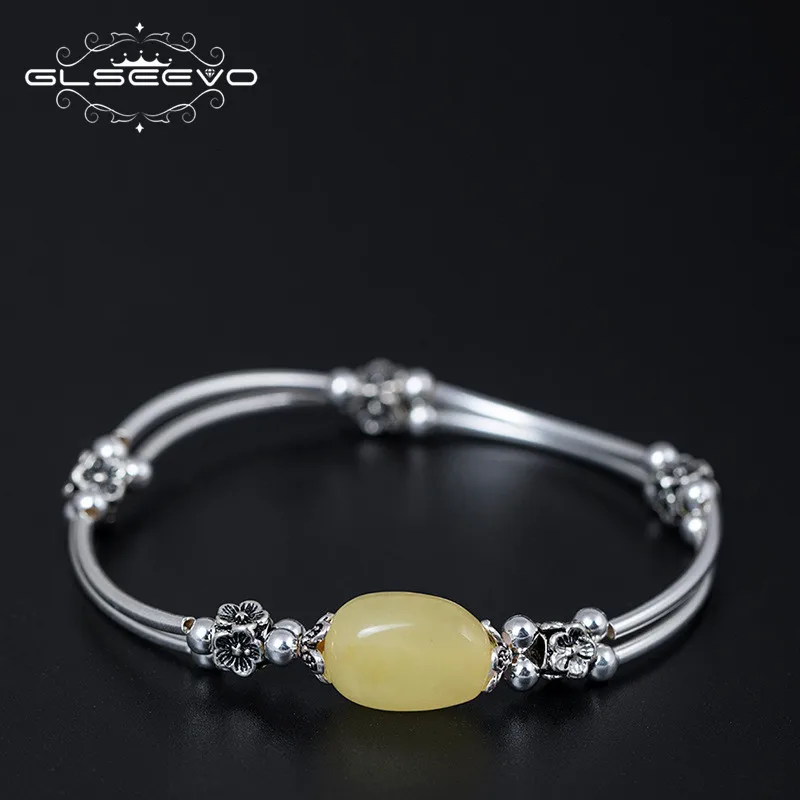 

GLSEEVO 925 Sterling Silver Double Layer Bracelets Female Retro Flower Beautiful Single Beeswax Bracelet Handmade Jewelry GB0028