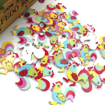 

10/50/100pcs Mix Animal Cock 2 Holes Wood Painting Sewing Buttons WB386