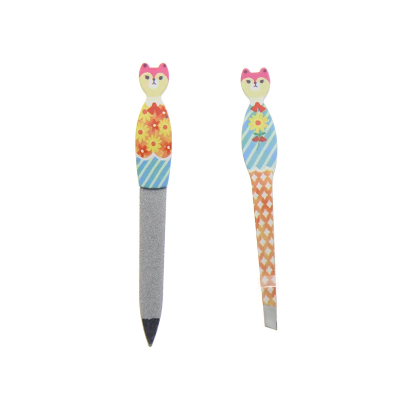 

2Pcs/Set With Cute Cat Head Professional Nail Care Products Include Metal Nail File And Eyebrow Tweezer