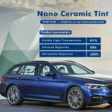 Vlt 65% Nano Керамика защиты автомобиля светло-голубой окно оттенок Солнечный Плёнки UV для лобовое стекло автомобиля спереди Защита от солнца на заднее стекло авто 5x100feet
