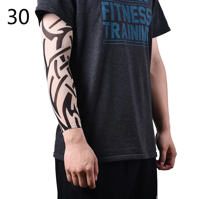 Эластичные гетры для рук, чулки, тату-рукава, нейлоновые временные тату-рукава, спортивные защитные мужские бесшовные поддельные татуировки - Цвет: 30