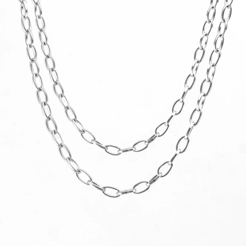 100% Stainless steel Cable Necklace 4mm Long Rolo Oval Chain Charm Sell In Meter For Making DIY Jewelry No Clasp | Украшения и