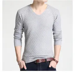 Пуловер Для мужчин свитер модные однотонные 2018 Новый Повседневное Slim Fit пуловер Свитера Для мужчин хлопка с v-образным вырезом с длинным