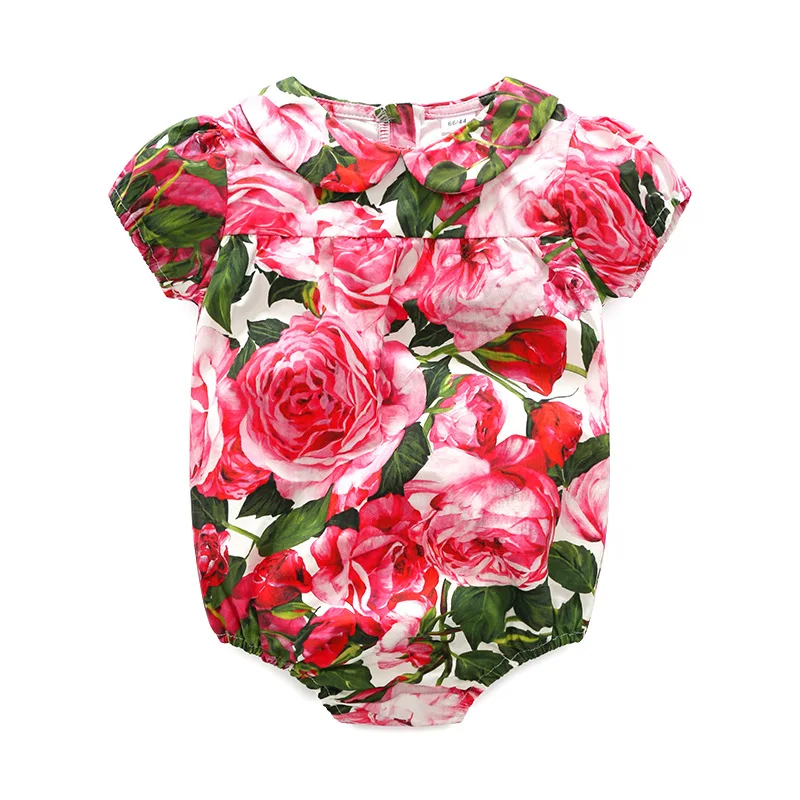 

2019 Summer Floral Baby Girls Rose Romper Party Boutique Flower Printed Clothing for Girls Bohemian Romper Clothes