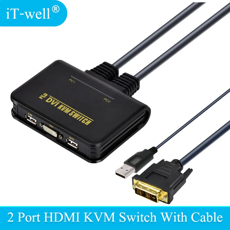 IT-well 2 порта usb Kvm переключатель dvi USB 0 DVI KVM конвертер аудио видео кабель Fr монитор