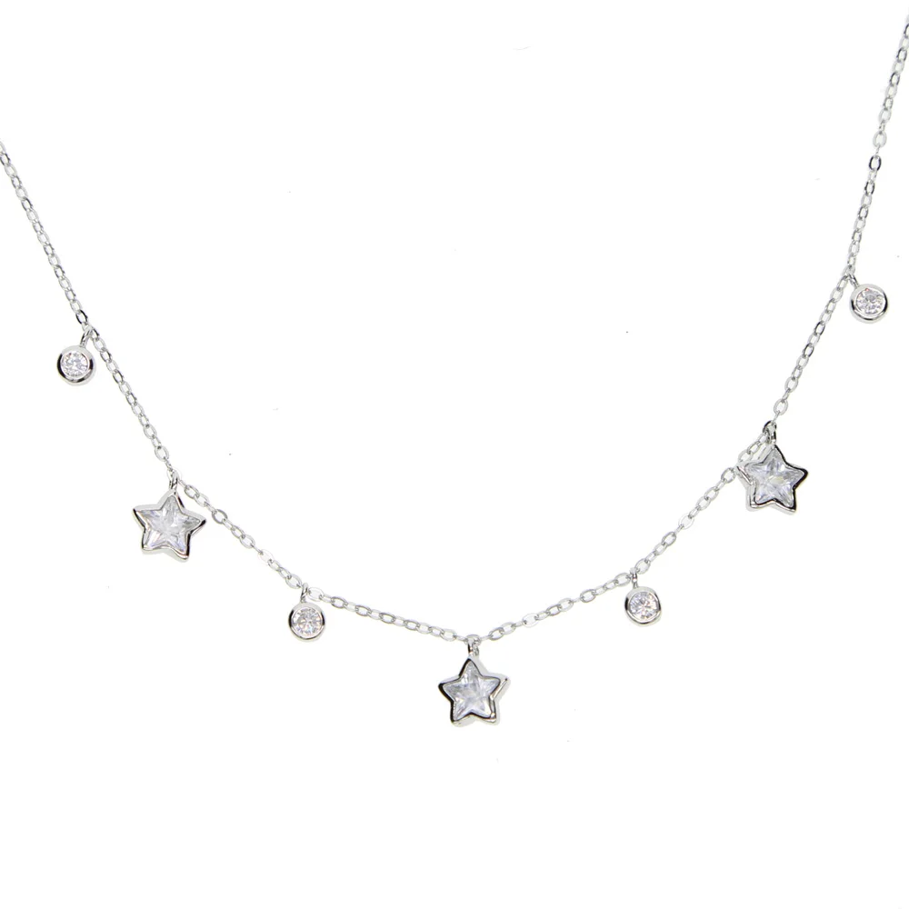 

short necklace 100% real 925 stelring silver drop round cz star charm pendant necklace for women wedding gift choker layer neck
