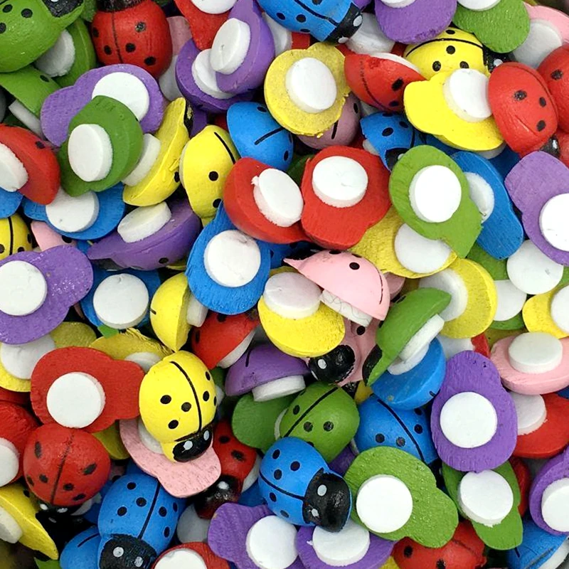 

100pcs Mixed color Wood Cartoon Style Mini Ladybug /Beetle Fridge Paste Decoration Paste