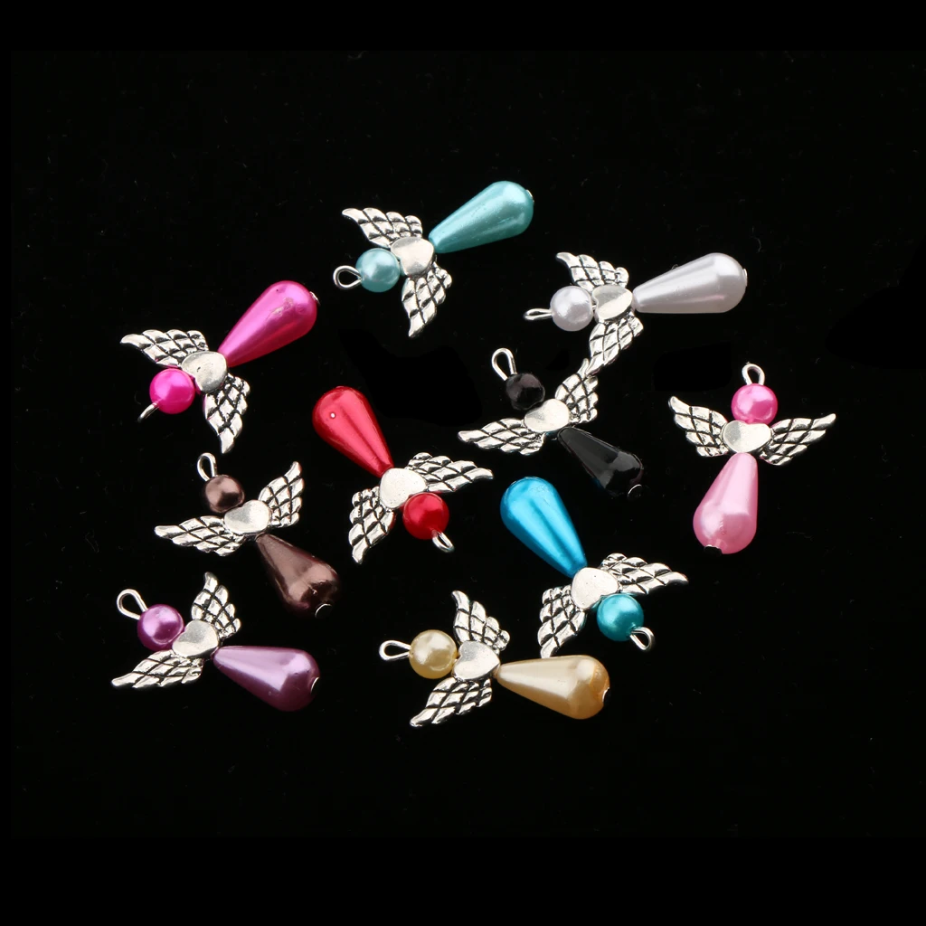 10 Pieces Mixed Angel Wings Drop/Heart Pendants Charms Beads for DIY Apparel Sewing charms punk cosplay style costume Crafts