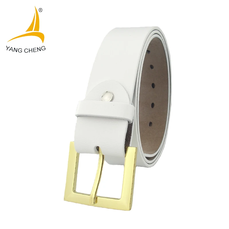 White Leather Belt With Gold Buckle