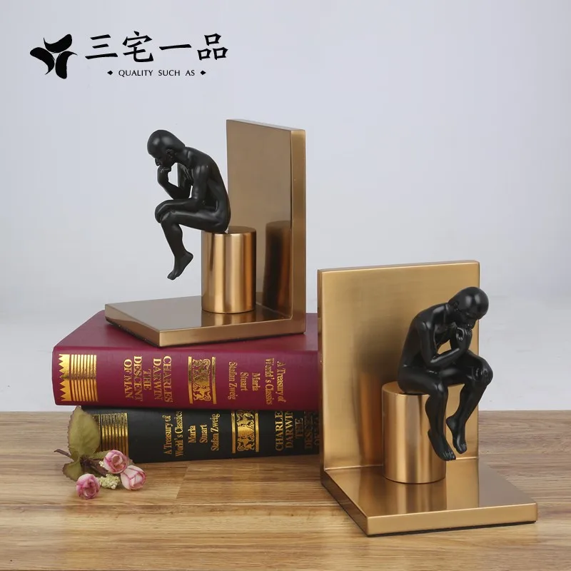 Simple Modern Style Thinker Person Bronze Metal Art Bookshelves Desktop Arrangements Hotel Model Room Decoration | Дом и сад
