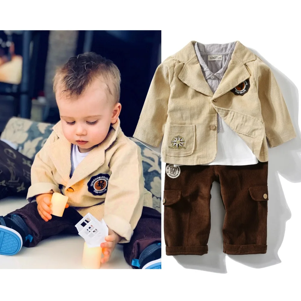 4pcs Bodysuit Baby Boy Clothing Set infant Gentleman Suits For Winter