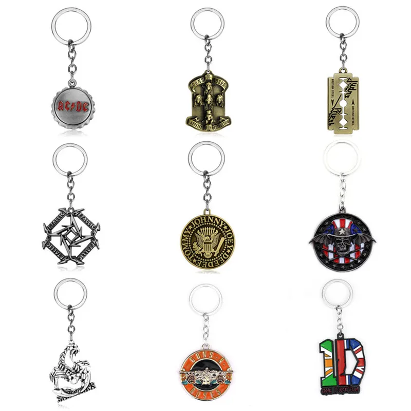 

Hot Rock Band AC/DC ACDC GnR Metallica Keychain Metal Key Ring Holder Car Bag Key Chain Pendant Men Jewelry Chaveiro llaveros