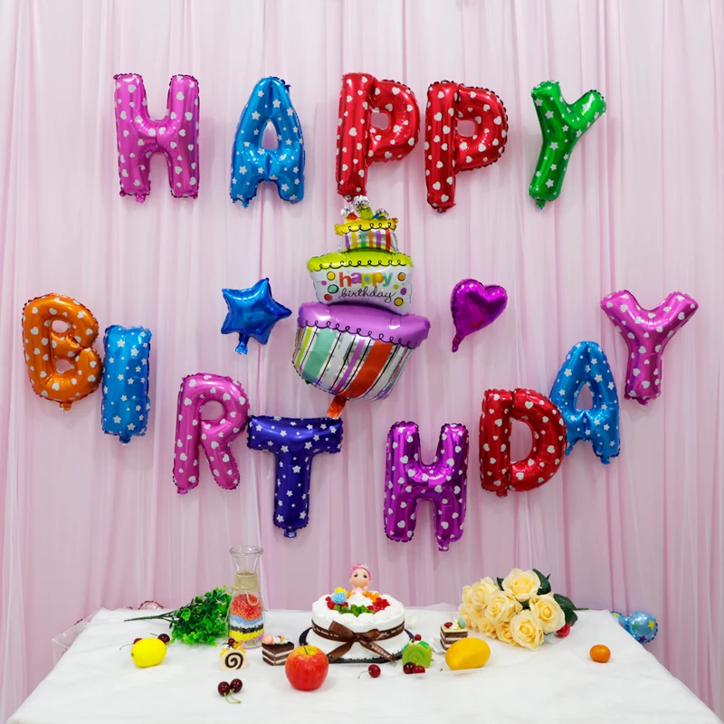 

CEVENT 13pc/set 16 Inch Foil Balloons Happy Birthday Banner Balloons Party Decoration Kids Baby Shower Letter Helium Balloons