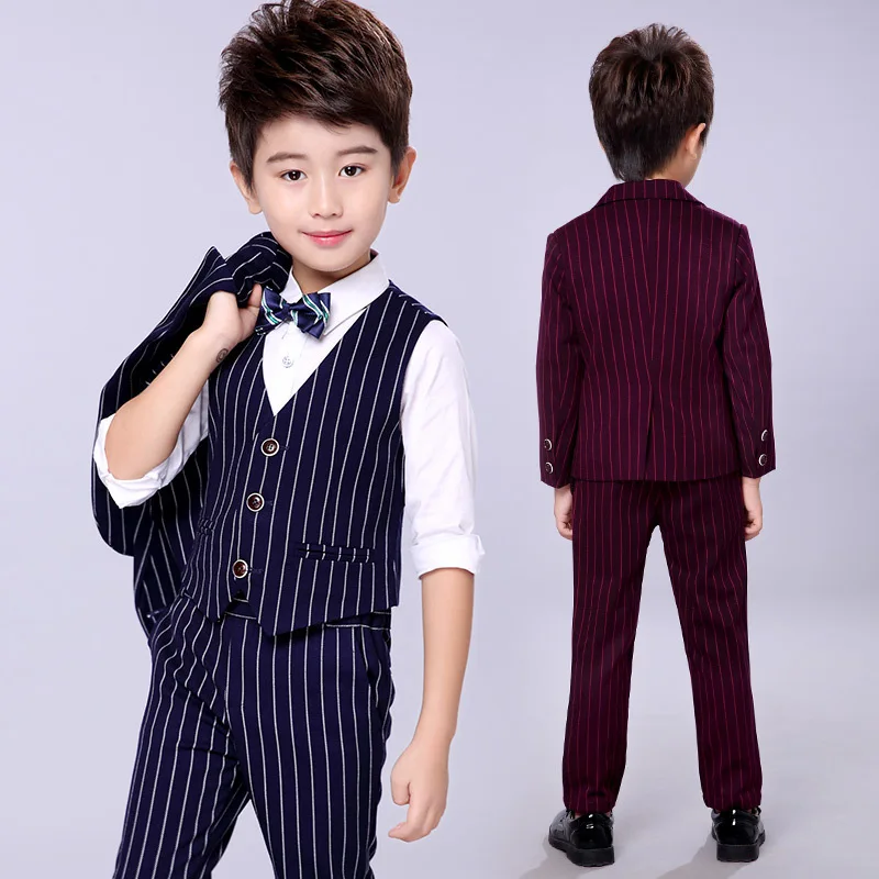 

2018 new autumn children's suit boys British wind performance costume dress boy striped vest small suit three-piece suit