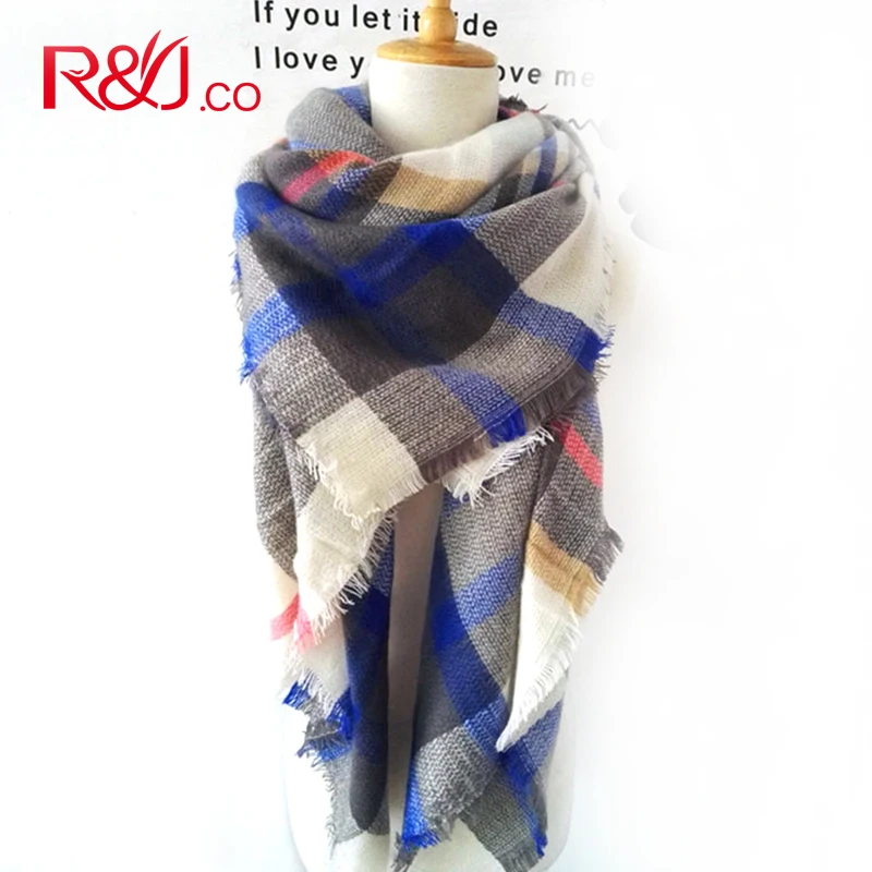 The grid squares female new winter warm scarf shawl plaid scarf luxury wool cotton women font