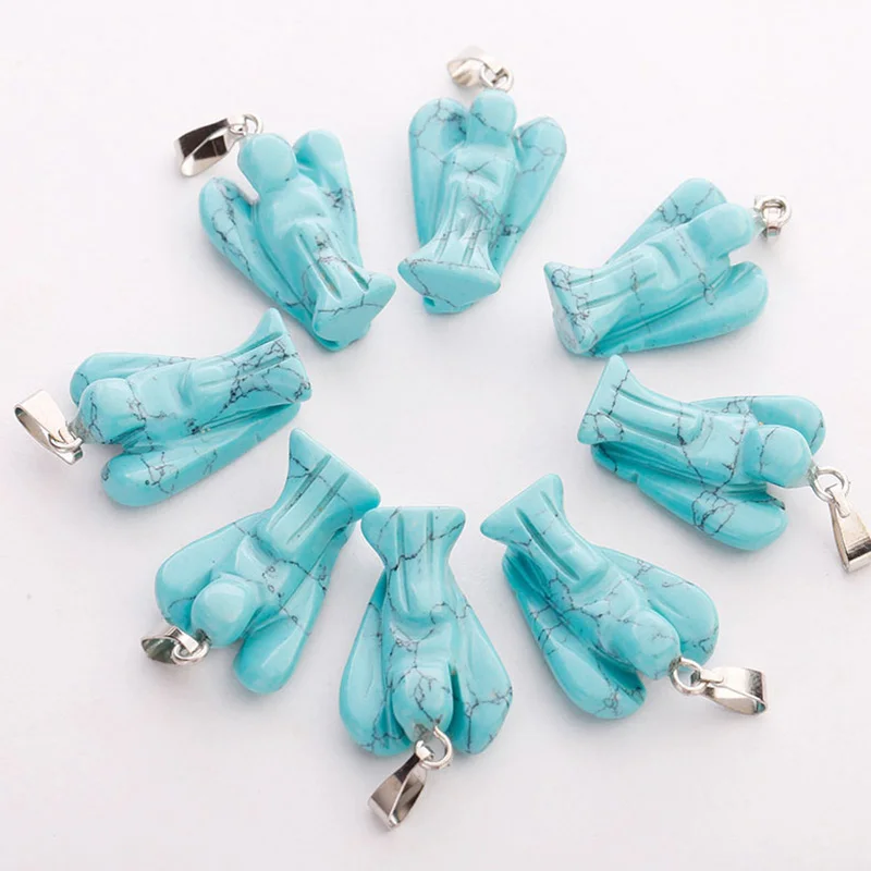 Blue turquoise Модный кулон Ангела из смешанного камня, резные подвески в виде статуи Ангела-хранителя для ювелирных изделий, ожерелье 15*20 мм,, 15 шт./лот - Окраска металла: Blue turquoise