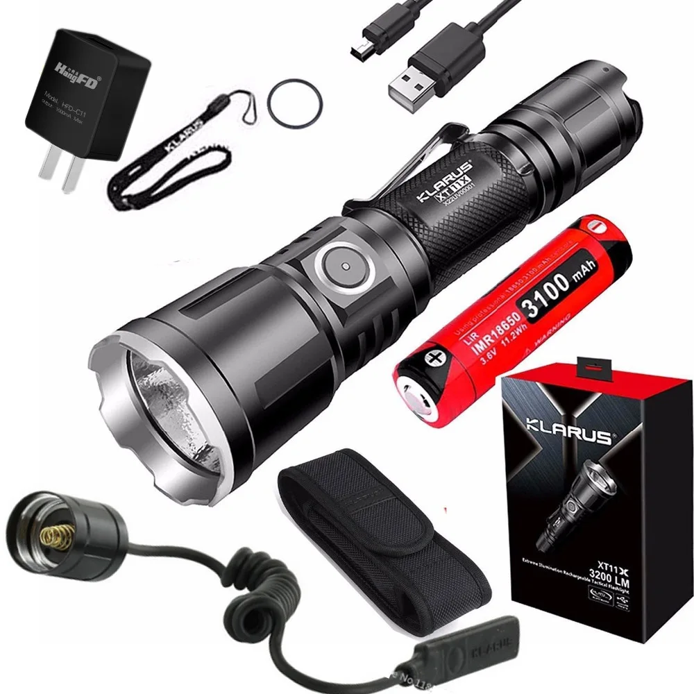 

KLARUS XT11X Tactical Flashlight CREE XHP70.2 LED max 3200 lumen beam throw 283 meter USB Charging torch + battery,TRS1