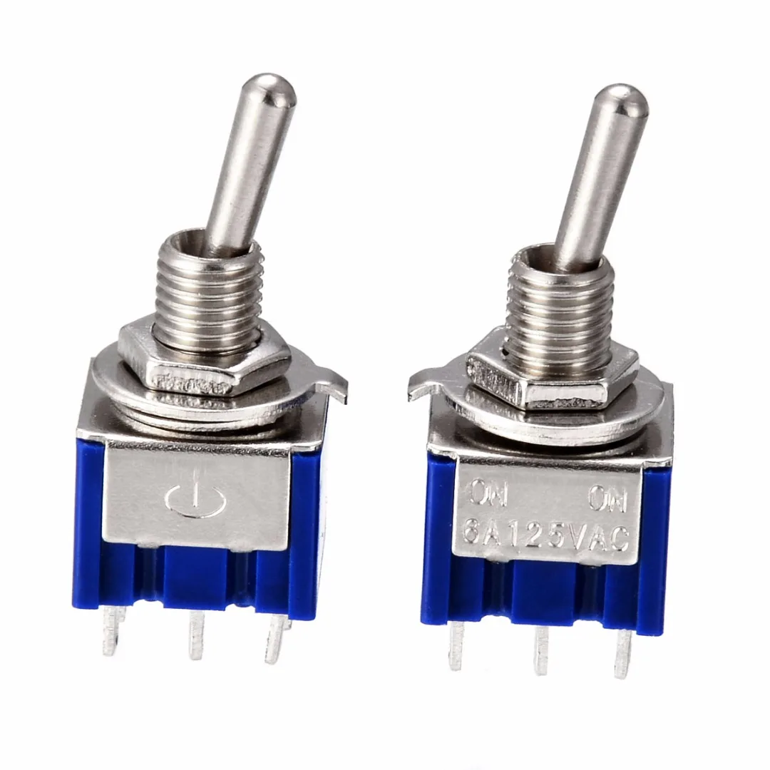 Blue Mini Toggle Switch 5Pcs/10Pcs MTS-202 6A 125V AC 6 Pin DPDT ON/ON 2 Positions Switches for Motor Or Switch Lights