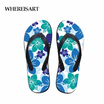 

WHEREISART Summer Flowers Women Soft Rubber Flip Flops Fashion Home and Beach Casual Slippers Lady Non-slip Women Flipflops