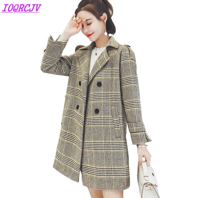 Boyfriend Black Red Plaid Winter Wool Coat Women Plus Size