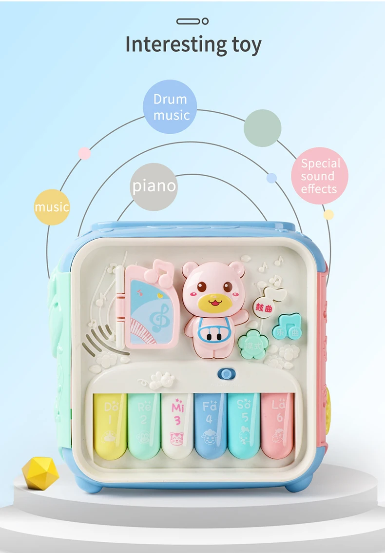 Cubo de Atividades Educativo para Bebês de 0-12-24 Musicais Brinquedo Meses Iluminação Sonora 6 Cubo de atividades musicais, brinquedo educativo para