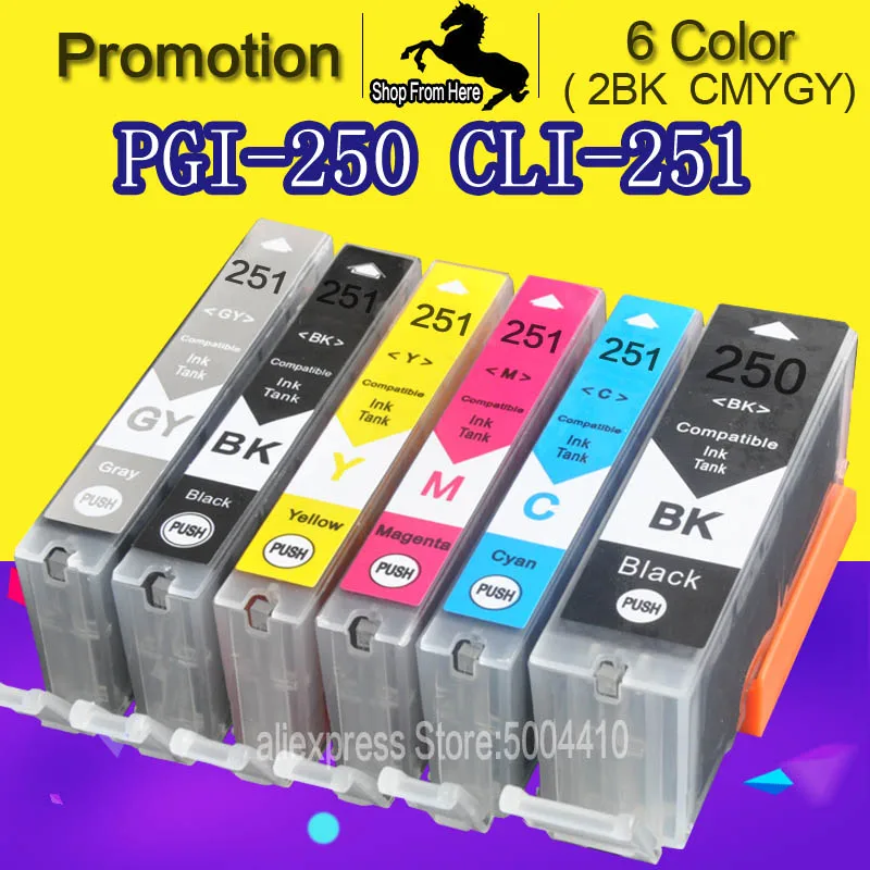 

6C For Canon MG6320 iP8720 iX6820 Ink cartridge for Canon PIxma MG6320 iP8720 iX6820 MG 6320 printer ink cartridge PGI250