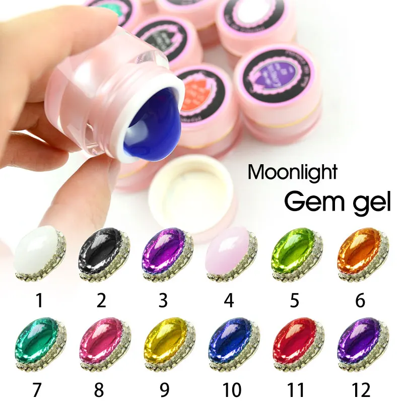 3D Moonlight GEM Gel CANNI Nail Art Design GDCOCO Gemstone Color 12 Colors Soak off UV LED 3D Diamond Jelly Glass Painting Gel