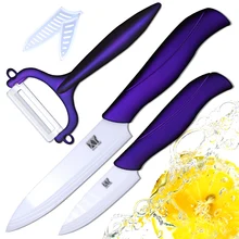 Venta caliente corte de pelado de Cerámica del cuchillo de 3 pulgadas y 5 pulgadas cuchillo y un pelador de cuchillos de cocina afilado blanco + púrpura de tres piezas conjunto