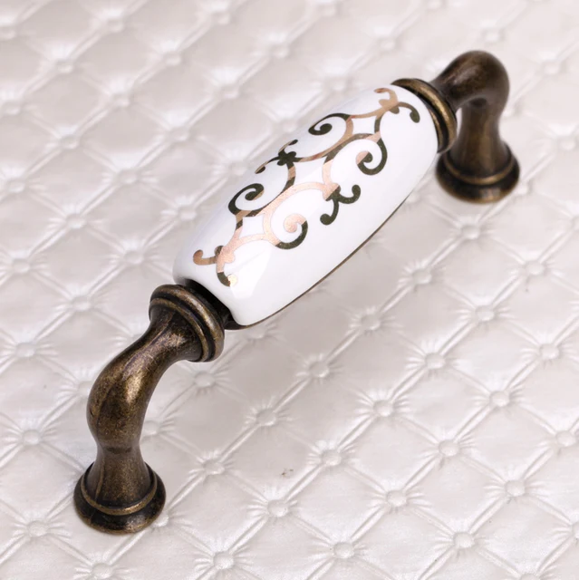 96mm ceramic handles decorative dresser knobs brass antique drawer